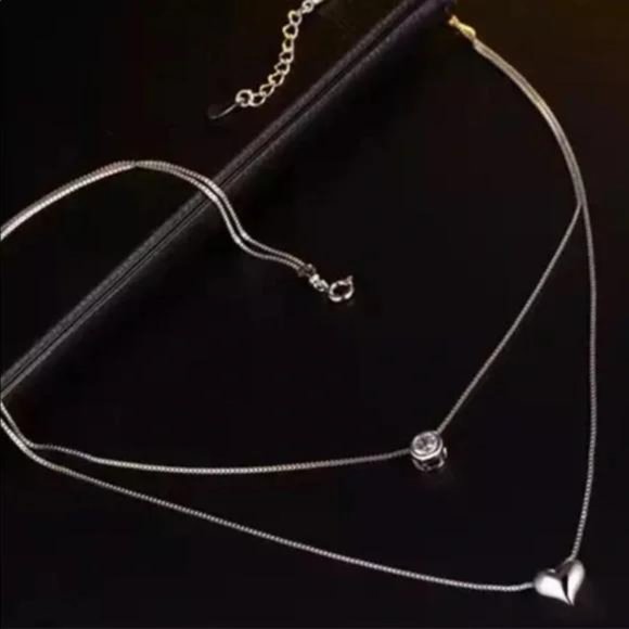 DOUBLE LAYER 925 STERLING SILVER DIAMOND NECKLACE, NICE NECKLACE, CUTE NECKLACE - Picture 5 of 7